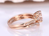 2ct Round Cut Peach Morganite Bridal Set Engagement Ring 14k Rose Gold Finish