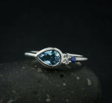 0.62ct Pear Blue Aquamarine Diamond Cluster Engagement Ring 14k White Gold Over