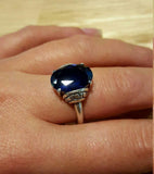 1ct Engagement Ring Oval Cut Blue Sapphire Vintage Solitaire 14k White Gold Over