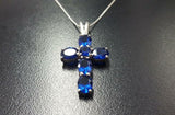 1.5ct Blue Sapphire Pendant Oval Cut Christ Cross 14k White Gold Finish NO CHAIN