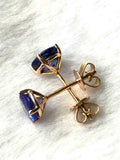 2ct Stud Earrings Round Cut Blue Sapphire Solitaire Women 14k Yellow Gold Finish