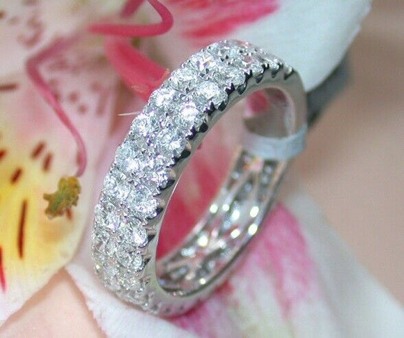 4Ct Round Cut Diamond Two Row Full Eternity Wedding Band 14K White Gold Finish