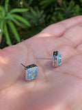 2Ct Cushion Cut Blue Aquamarine Diamond Halo Stud Earrings 14K White Gold Finish