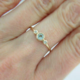 1ct Round Blue Aquamarine Engagement Ring Minimalist Trilogy 14k YellowGold Over