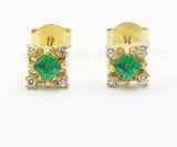 1.5ct Stud Earrings Princess Cut Emerald Vintage Inspired 14k Yellow Gold Finish