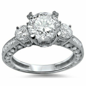 2.5Ct Round Cut Diamond Vintage Trilogy Engagement Ring 14K White Gold Finish