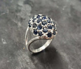 5ct Engagement Ring Round Cut Blue Sapphire Cluster Dome 14k White Gold Finish