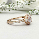 2.2ct Engagement Ring Oval Cut Diamond Accent Halo Trilogy 14k Rose Gold Finish