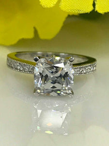 1.2ct Cushion Cut Diamond Accent Solitaire Engagement Ring 14k White Gold Finish