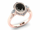 2ct Oval Cut Black Diamond Engagement Ring Floral Halo Mirror 14k Rose Gold Over