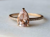 2ct Engagement Ring Pear Cut Peach Morganite Hidden Halo 14k Yellow Gold Finish