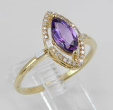 2.3ct Marquise Cut Purple Amethyst Halo Engagement Ring 14k Yellow Gold Finish