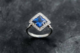 2ct Engagement Ring Princess Cut Blue Sapphire Diamond Halo 14k White Gold Over