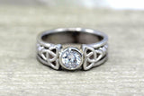 0.5ct Round Cut Diamond Engagement Ring Celtic Trinity Knot 14k WhiteGold Finish