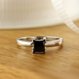 1Ct Princess Cut Black Diamond Solitaire Engagement Ring 18K White Gold Finish