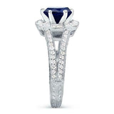 4Ct Round Cut Blue Sapphire Diamond Art Deco Engagement Ring 14K White Gold Over