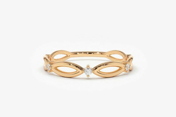 0.65ct Wedding Band Round Cut Diamond Stylish Minimalist 14k Rose Gold Finish