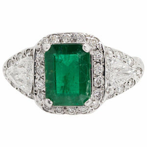 4Ct Green Emerald Diamond Vintage Halo Engagement Ring 14K White Gold Finish