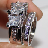 5Ct Princess Cut Diamond Cocktail Iced Bridal Set Engagement 18K White Gold Over