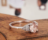 1.5ct Cushion Cut Peach Morganite Petite Round Accent Ring 14k White Gold Finish