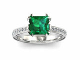 2ct Princess Green Emerald Bridal Set Band Engagement Ring 14k White Gold Finish