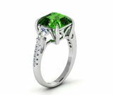 2ct Asscher Cut Green Emerald Trillion Accent Trilogy Ring 14k White Gold Finish