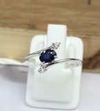 1ct Engagement Ring Oval Cut Blue Sapphire Trilogy Bypass 14k White Gold Finish