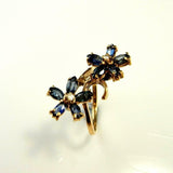 2ct Marquise Cut Blue Sapphire Two Flowers Engagement Ring 14k YellowGold Finish