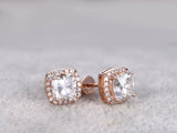 1ct Cushion Cut Color Diamond Squarish Stud Earrings Women 14k Rose Gold Finish