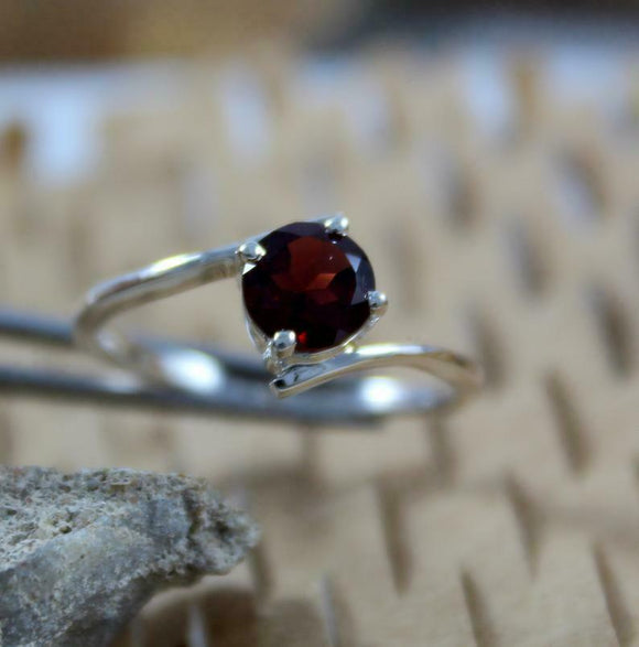 1ct Engagement Ring Round Red Garnet Bypass Solitaire 14k White Gold Finish