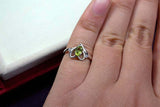 1ct Engagement Ring Oval Cut Peridot Bypass Style Heart 14k White Gold Finish