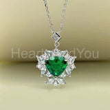 2ct Heart Cut Simulated Emerald Cluster Halo Pendant Chain 14k White Gold Plated