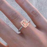 4Ct Emerald Cut Morganite Round Diamond Accent Engagement Ring 14K RoseGold Over