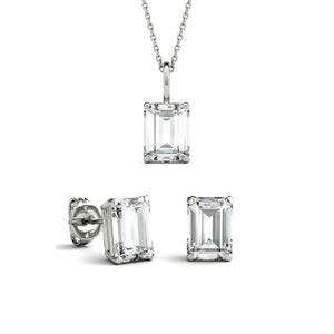 3ct Emerald Cut Solitaire Women Stud Earrings Pendant Set 14k White Gold Finish