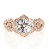 2.5ct Round Cut Diamond Engagement Ring Floral Halo Solitaire 14k Rose Gold Over