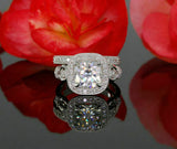 5Ct Cushion Cut Diamond Bridal Set Vintage Halo Ring Band 14K White Gold Finish