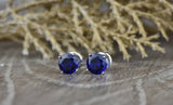 1ct Round Cut Blue Sapphire Screw Back Women Stud Earrings 14k White Gold Finish