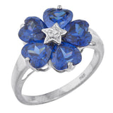 5ct Engagement Ring Heart Cut Blue Sapphire Floral Women 14k White Gold Finish