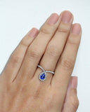 2ct Pear Blue Sapphire Engagement Ring Halo Tiara Bridal Set 14k White Gold Over