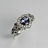 1ct Heart Blue Tanzanite Engagement Ring Halo Celtic Trinity 14k White Gold Over