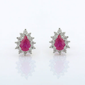 2.25ct Stud Earrings Pear Cut Pink Ruby Floral Halo Women 14k White Gold Finish