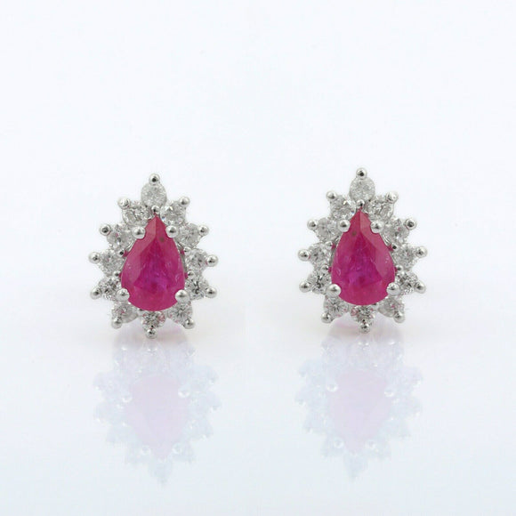 2.25ct Stud Earrings Pear Cut Pink Ruby Floral Halo Women 14k White Gold Finish