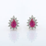 2.25ct Stud Earrings Pear Cut Pink Ruby Floral Halo Women 14k White Gold Finish