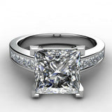 2ct Princess Cut Diamond Pave Style Accent Engagement Ring 14k White Gold Finish