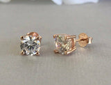 Solitaire 4 Prong Stud Earrings 0.4ct Round Cut VVS1D Diamond 14k Rose Gold Over