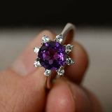 1.5ct Round Cut Purple Amethyst Floral Engagement Ring 14k White Gold Finish