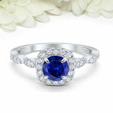 2ct Round Sapphire Engagement Ring Diamond Accent Halo Women 14k White Gold Over