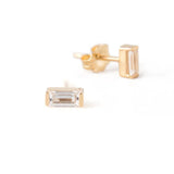 0.2ct Baguette Diamond Minimalist Solitaire Stud Earrings 14k Yellow Gold Finish