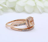 4Ct Asscher Cut Peach Morganite Diamond Bridal Set Ring Band 14K Rose Gold Over