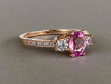 2ct Oval Pink Sapphire Three Stone Solitaire Engagement Ring 14k Rose Gold Over